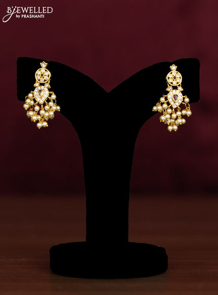 Antique guttapusalu necklace with pink kemp & cz stones and pearl hangings