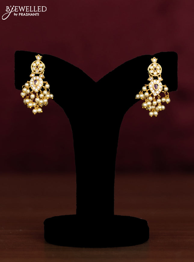 Antique guttapusalu necklace with pink kemp & cz stones and pearl hangings