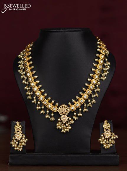 Antique guttapusalu necklace with cz stones and pearl hangings