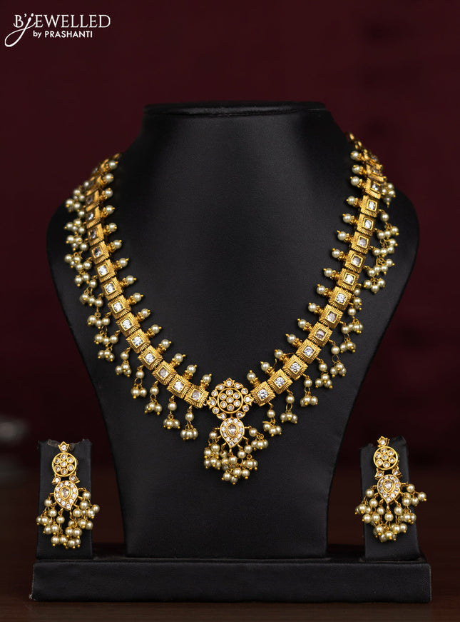 Antique guttapusalu necklace with cz stones and pearl hangings