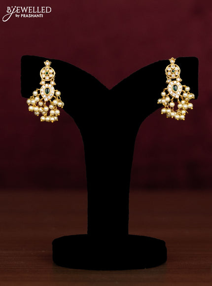 Antique guttapusalu necklace with emerald & cz stones and pearl hangings