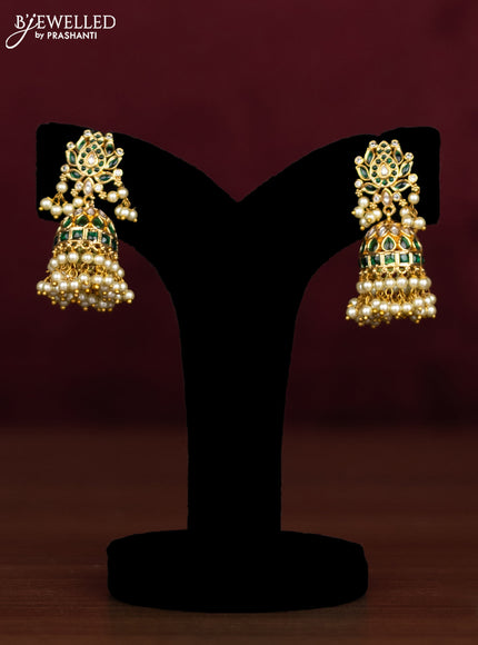 Antique guttapusalu necklace floral design with emerald & cz stones and pearl hangings