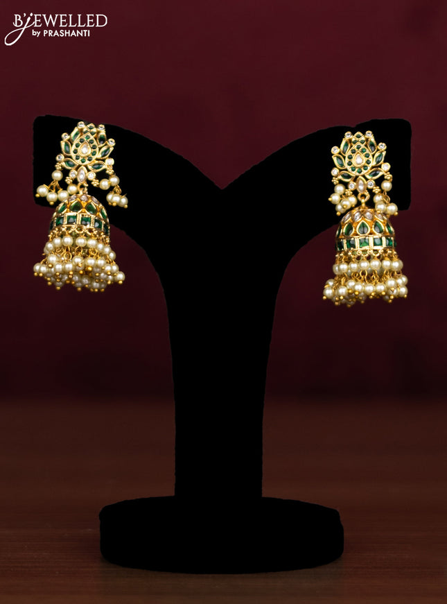 Antique guttapusalu necklace floral design with emerald & cz stones and pearl hangings