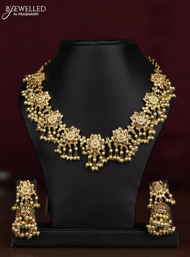 Antique guttapusalu necklace floral design with cz stones and pearl hangings