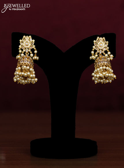 Antique guttapusalu necklace floral design with cz stones and pearl hangings