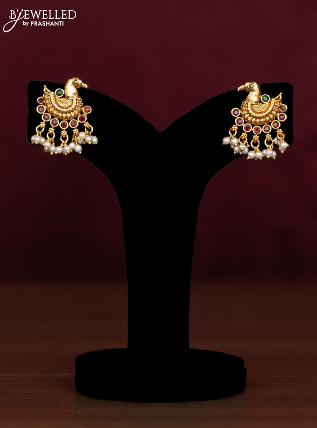 Antique guttapusalu necklace peacock design with kemp stones and pearl hangings