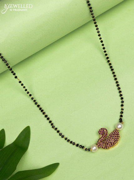Mangalsutra swan pendant with ruby stones without earring