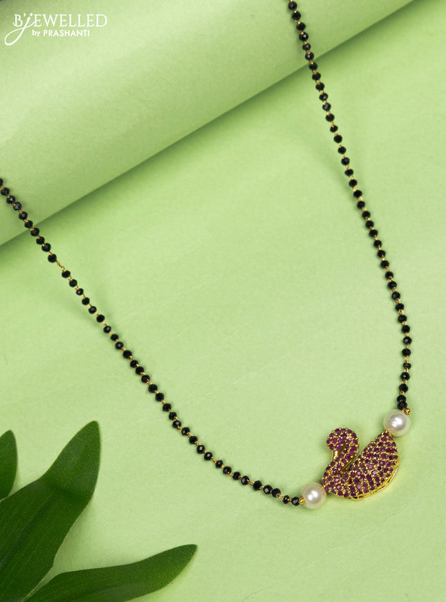 Mangalsutra swan pendant with ruby stones without earring