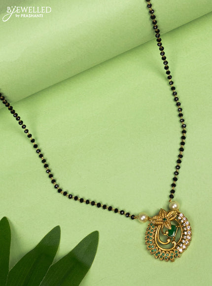 Mangalsutra with emerald & cz stones