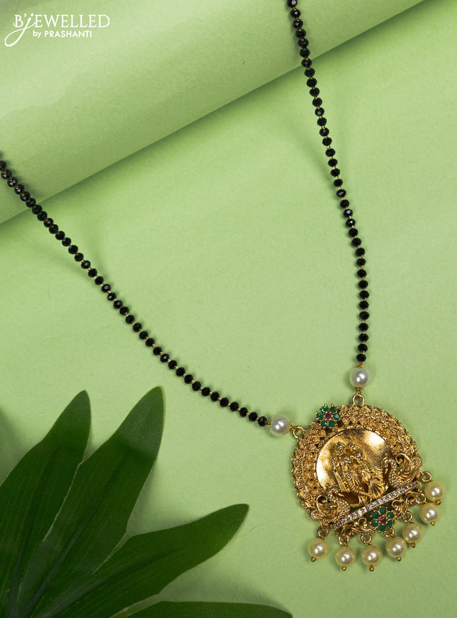 Mangalsutra radhakrishna pendant with kemp stones and pearl hangings without earring