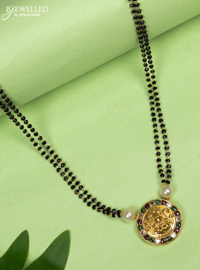 Mangalsutra double layer lakshmi pendant with kemp & cz stones without earring