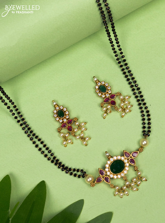 Mangalsutra double layer with kemp & cz stones and pearl hangings