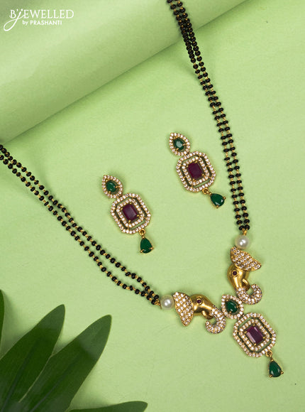 Mangalsutra double layer elephant pendant with kemp & cz stones