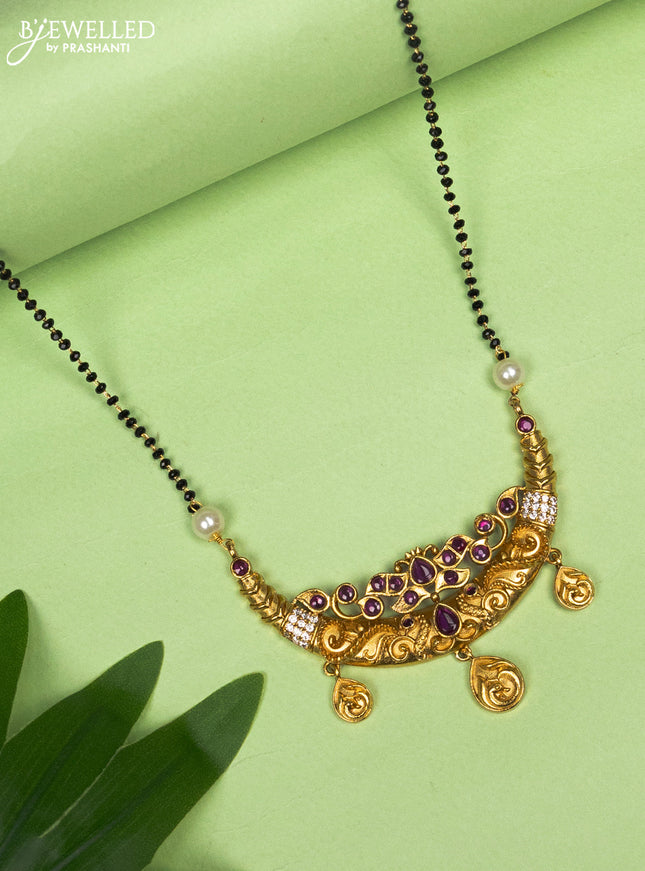 Mangalsutra chandbali pendant with pink kemp & cz stones without earring