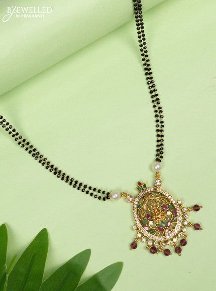 Mangalsutra double layer lakshmi design with kemp & cz stones and crystal beads hangings without earring