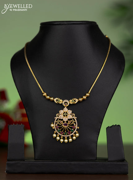 Antique attigai necklace floral design with kemp & cz stones and pearl hangings without earring