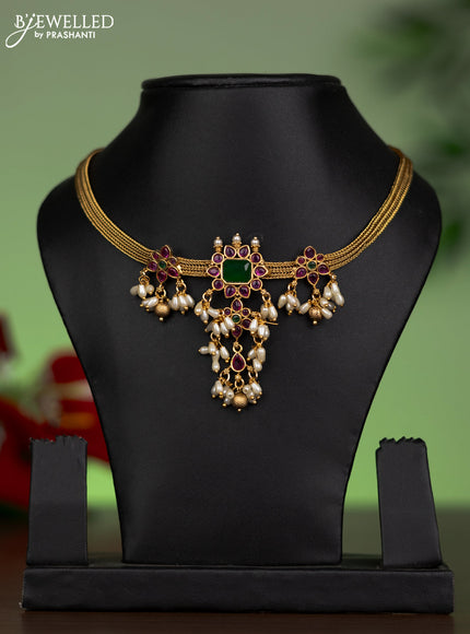 Antique attigai necklace with kemp stones and pearl hanging without earring