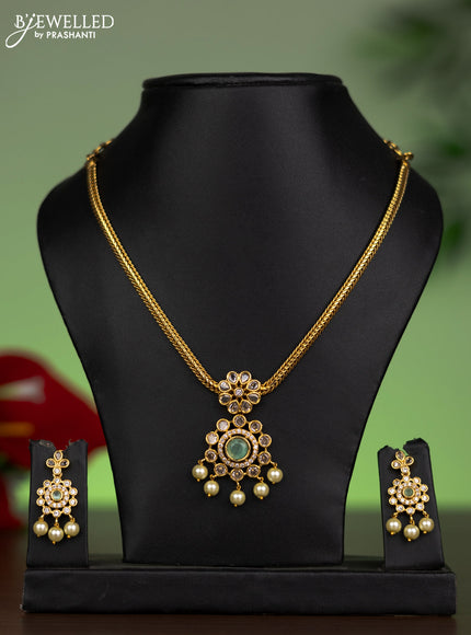 Antique attigai necklace floral design with mint green & cz stones and pearl hangings