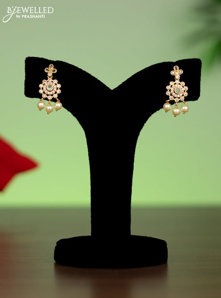 Antique attigai necklace floral design with mint green & cz stones and pearl hangings