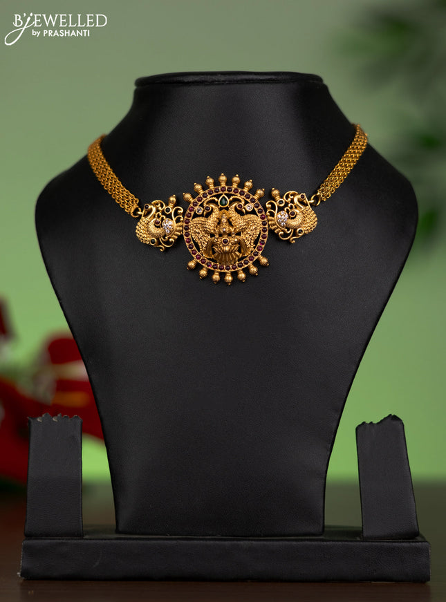 Antique attigai necklace with lakshmi & peacock design with kemp & cz stones without earring