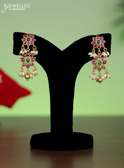 Antique attigai necklace floral design with kemp stones and pearl hangings