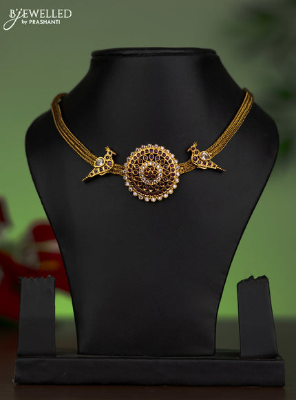 Antique attigai necklace parrot design with pink kemp & cz stones without earring