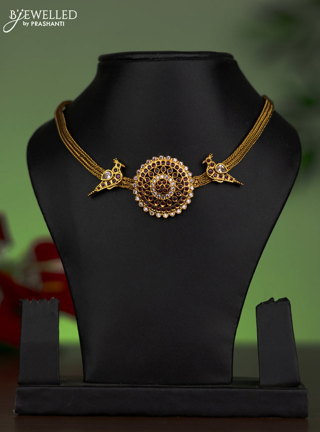 Antique attigai necklace parrot design with pink kemp & cz stones without earring