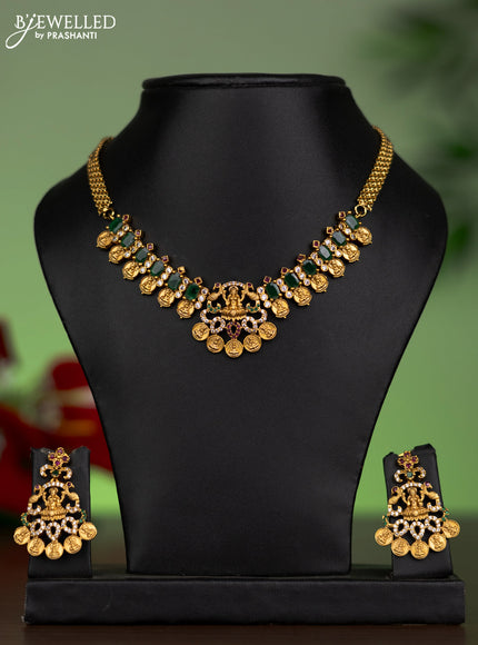 Antique attigai necklace lakshmi design with kemp & cz stones