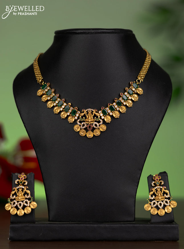 Antique attigai necklace lakshmi design with kemp & cz stones