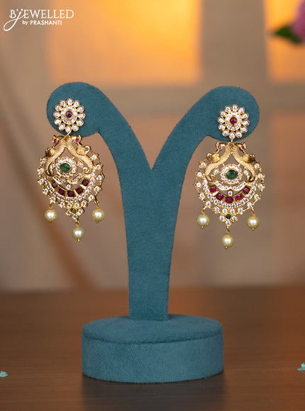 Antique Necklace peacock design with kemp & cz stones and pearl hangings