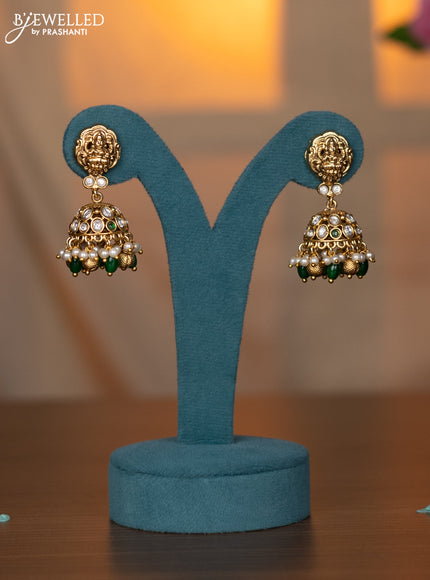 Antique Necklace lakshmi design with kemp & kundan stones and pearl & golden beads hanging