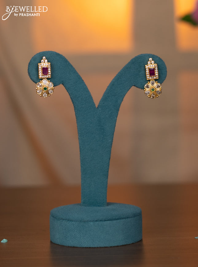 Antique Necklace ramdarbar design with kemp & cz stones and golden beads hanging without earring