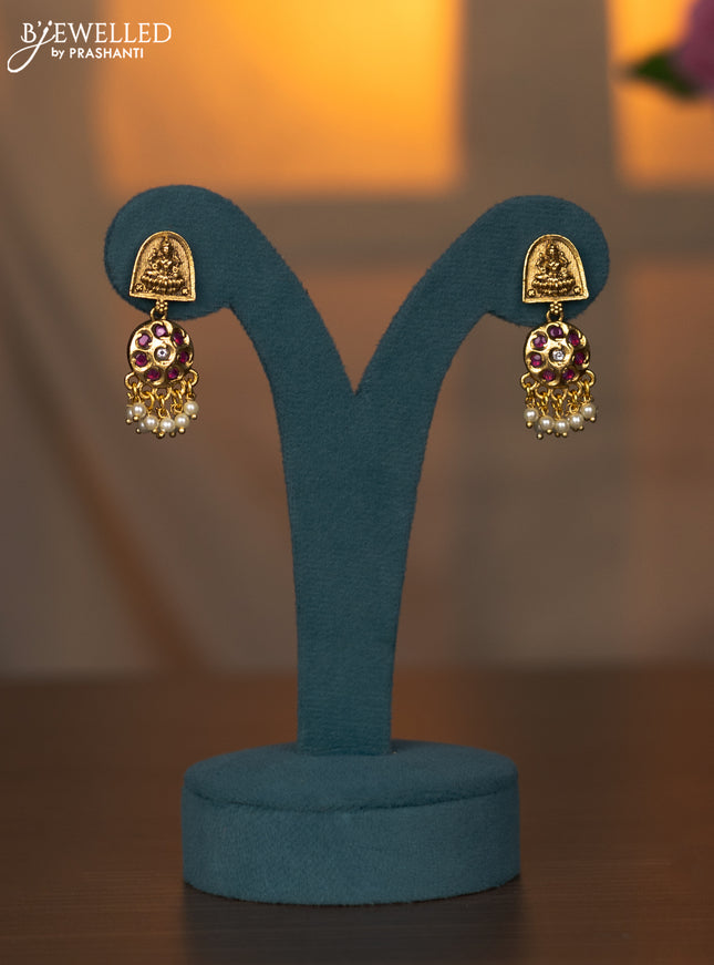 Antique necklace lakshmi design with kemp & kundan stones and pearl hangings