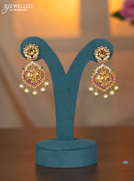 Antique necklace radha krishna pendant with kemp & cz stones and pearl hangings