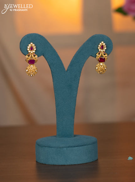 Antique necklace ramdarbar design with pink kemp & cz stones and pearls