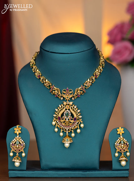 Antique necklace with kemp & cz stones and pearl hangings