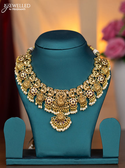 Antique necklace lakshmi design with kemp & kundan stones and pearl hangings without earring