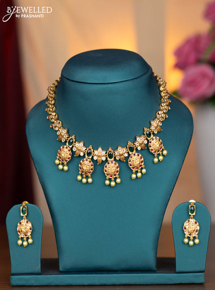 Antique necklace peacock design with kemp & cz stones and pearl hangings