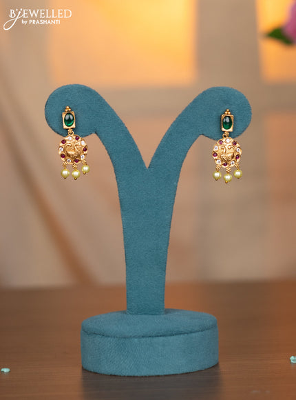 Antique necklace peacock design with kemp & cz stones and pearl hangings