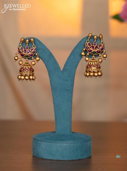 Antique necklace chandbali design with kemp and golden beads hangings