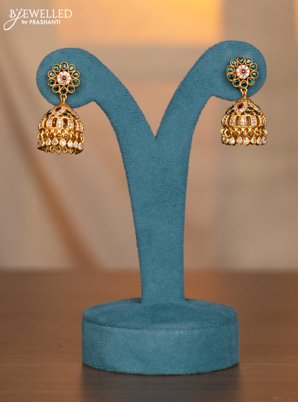 Antique necklace triple layer floral design with kemp and cz stones