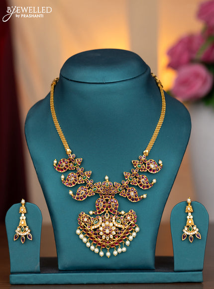 Antique necklace peacock & manga pattern with kemp and cz stones & pearl hangings