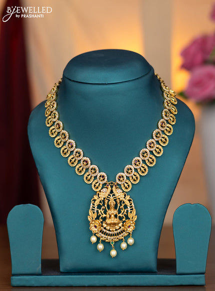 Antique necklace lakshmi design with kemp & cz stones and pearl hangings without earring