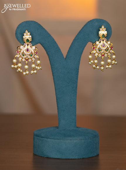 Antique necklace peacock design with kemp & cz stones and pearl hangings