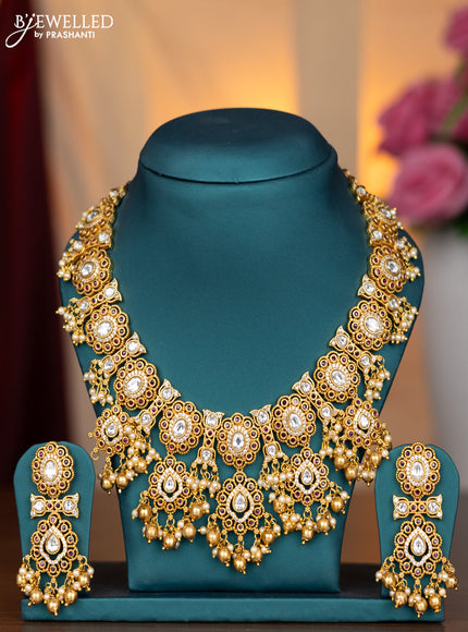 Antique necklace with pink kemp & cz stones and pearl hangings