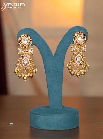 Antique necklace with pink kemp & cz stones and pearl hangings