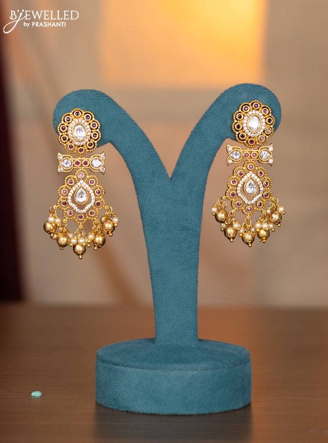 Antique necklace with pink kemp & cz stones and pearl hangings