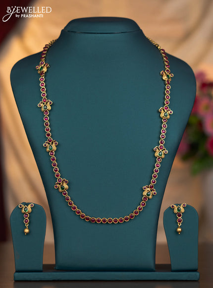 Antique haaram lakshmi with kemp stones and golden beads hangings