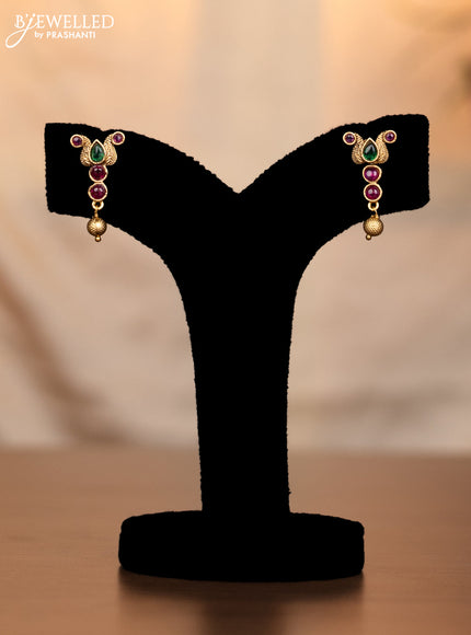 Antique haaram lakshmi with kemp stones and golden beads hangings