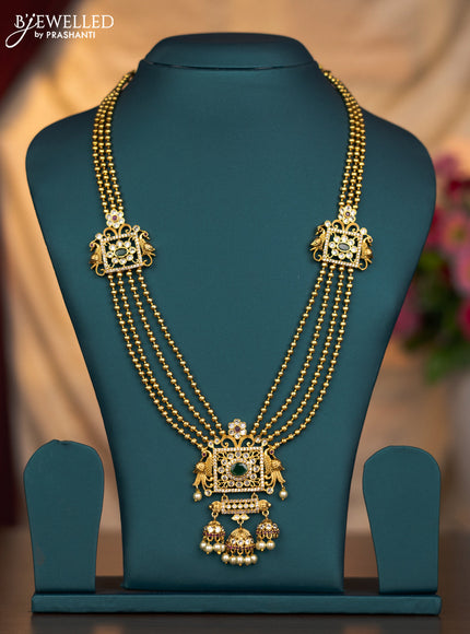 Antique haaram peacock design with kemp & cz stones and pearl hangings without earring
